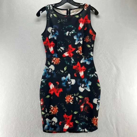 Pull&Bear Dresses & Skirts - Pull&Bear Sheath Dress EUR S MEX 26 US 4 Mini Floral Sleeveless Back Zip Black